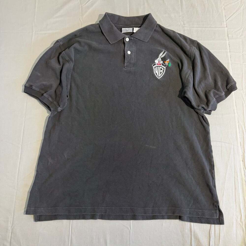 Warner Bros Bugs Bunny Polo Shirt Size L Black Looney Tunes Vintage